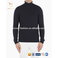 Camisola de cashmere costurada de gola alta preta para homem